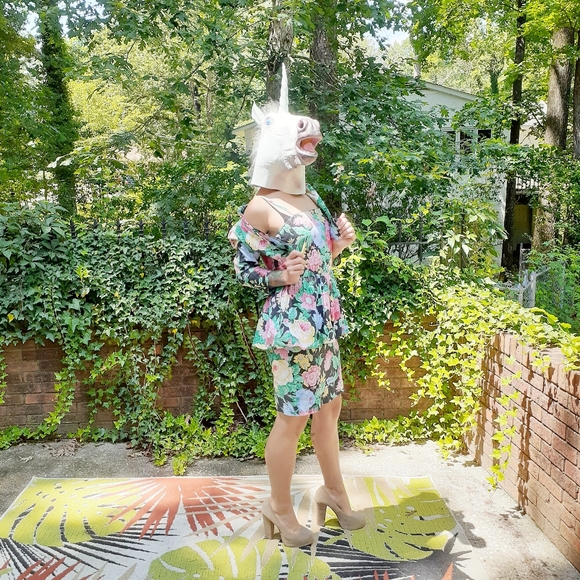 VTG 80s Peplum Dress Bolero Jacket Set Bold Floral - Picture 3 of 16